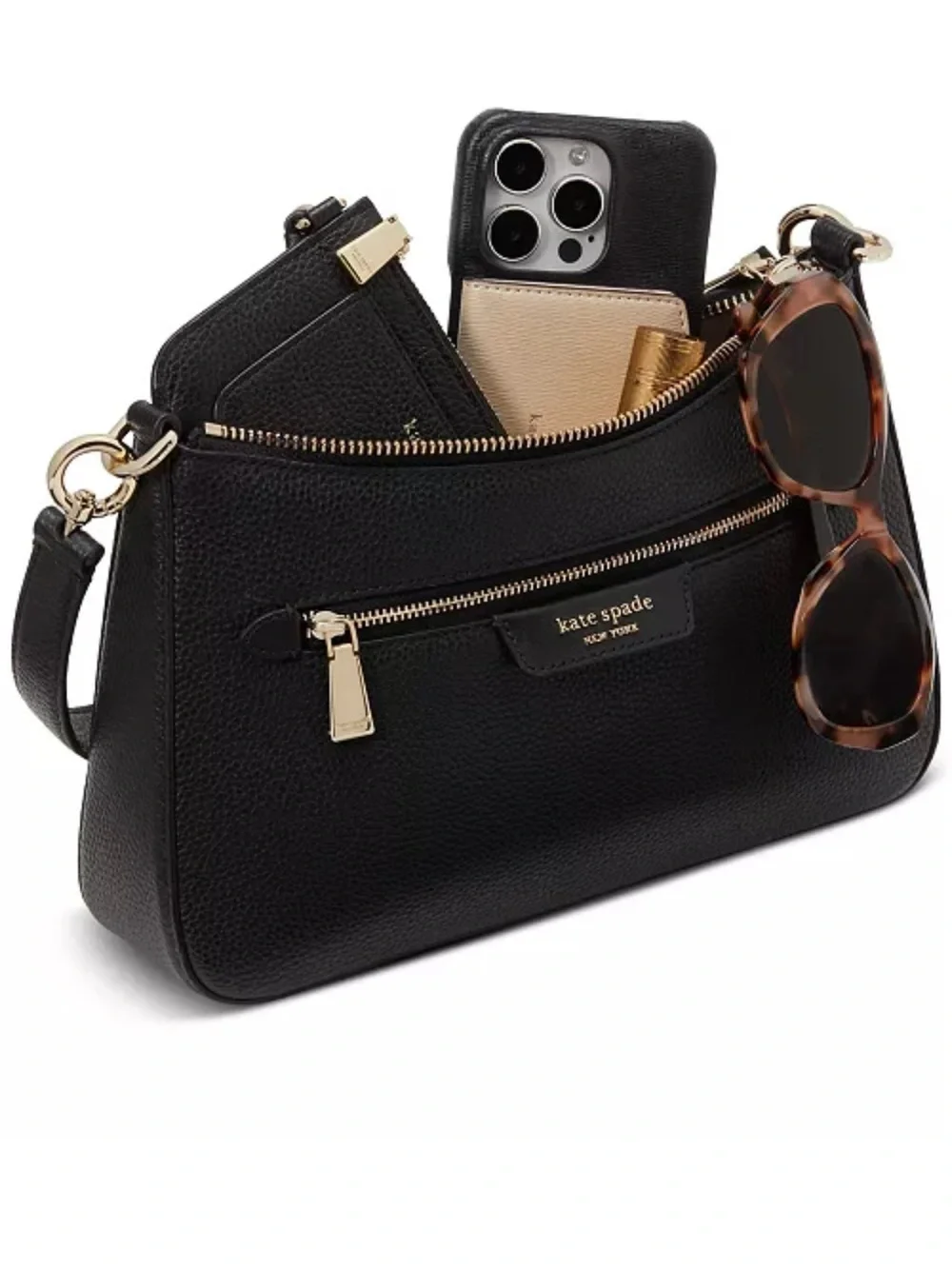 KATE SPADE NY Hudson Small Pebbled Leather Convertible Shoulder Bag- BLACK